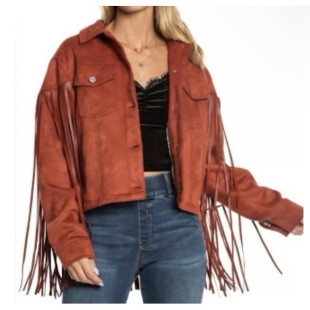 Juicy Couture Women Size Medium Fringe Trucker Western‎ Jacket Faux Suede Rust
